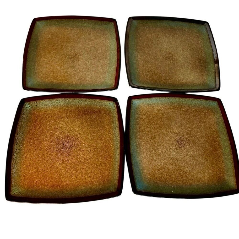 Set of 4 GIBSON ELITE "Tequesta" DinnerPlates Taupe Blue Green Black